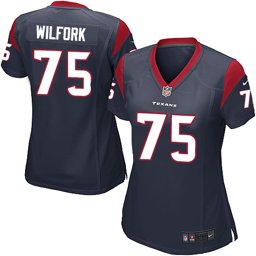 Women's Game Vince Wilfork Nike Jersey Navy Blue Home - #75 NFL Houston Texans